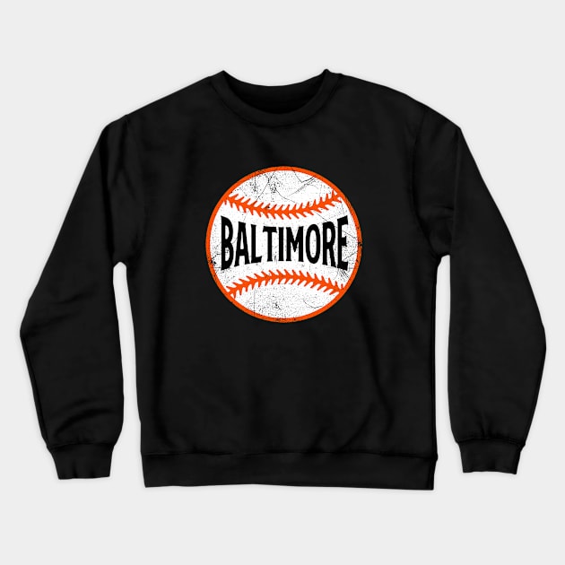 Baltimore Retro Baseball - Black Crewneck Sweatshirt by KFig21